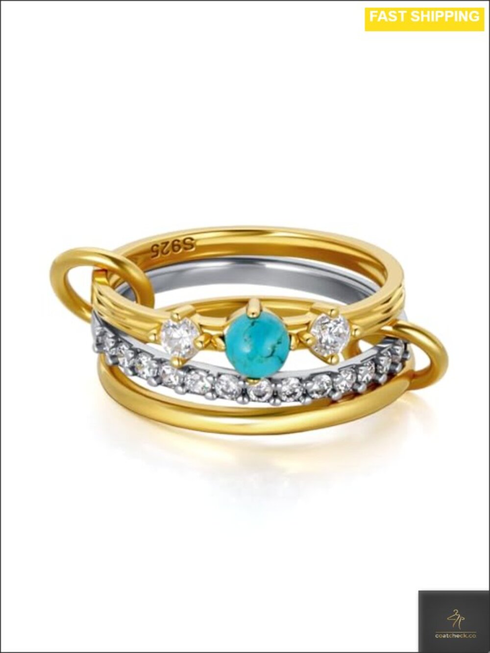 Sterling Silver Turquoise Stacking Rings Set of 3 Statement Multi Ring